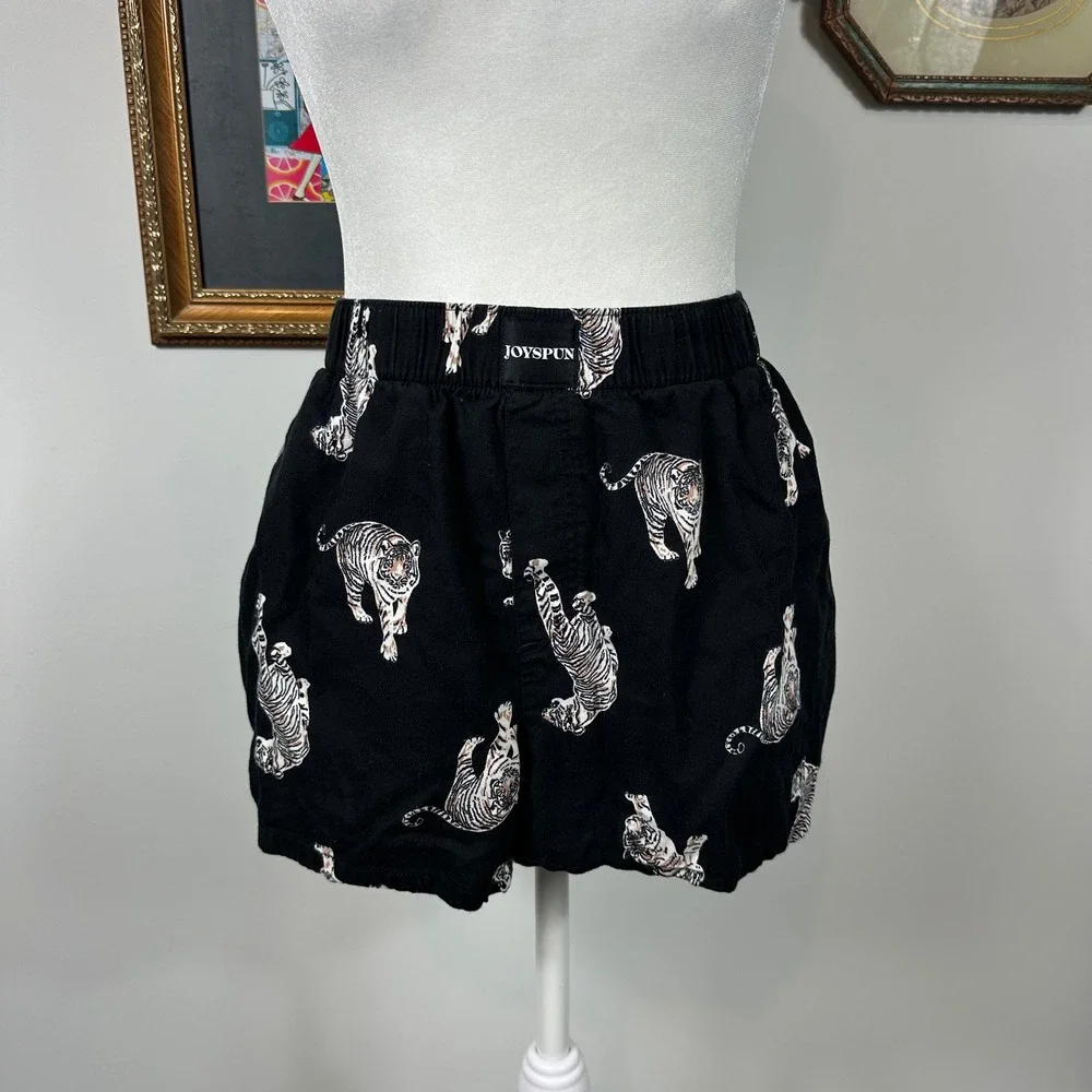 Joyspun Black Boxer Shorts with Tiger Design - SIZE L Loungewear Animal Print - Picture 2 of 6